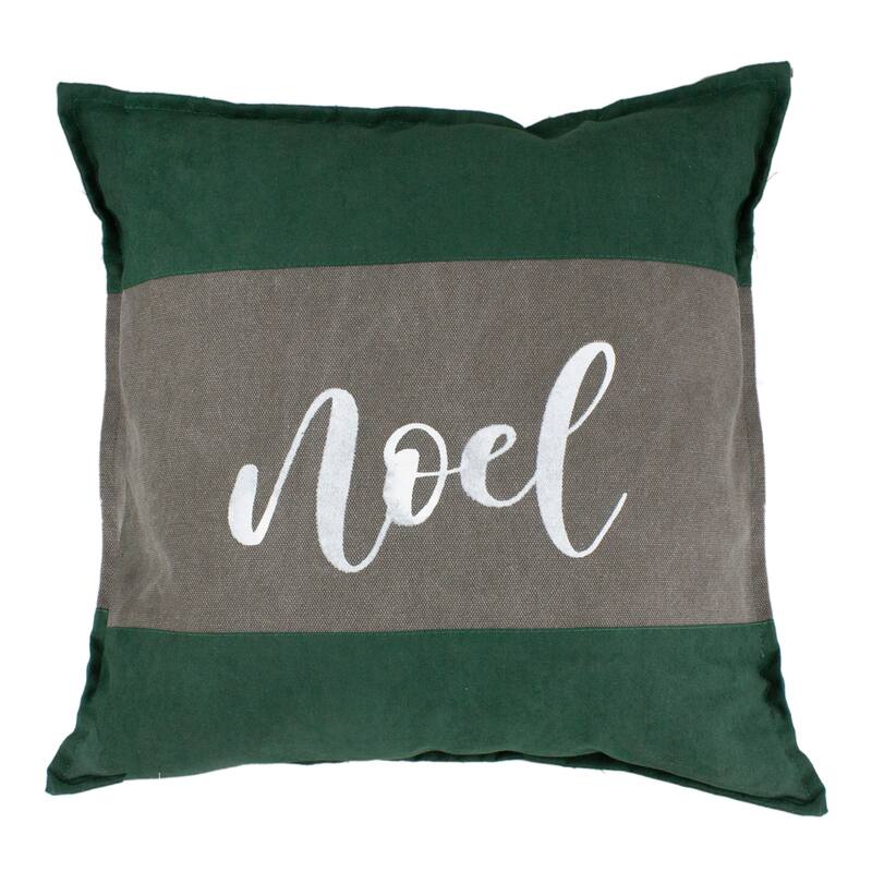 18" Green and Brown Suede "Noel" Christmas Square Throw Pillow