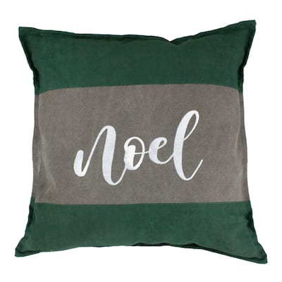 18" Green and Brown Suede "Noel" Christmas Square Throw Pillow