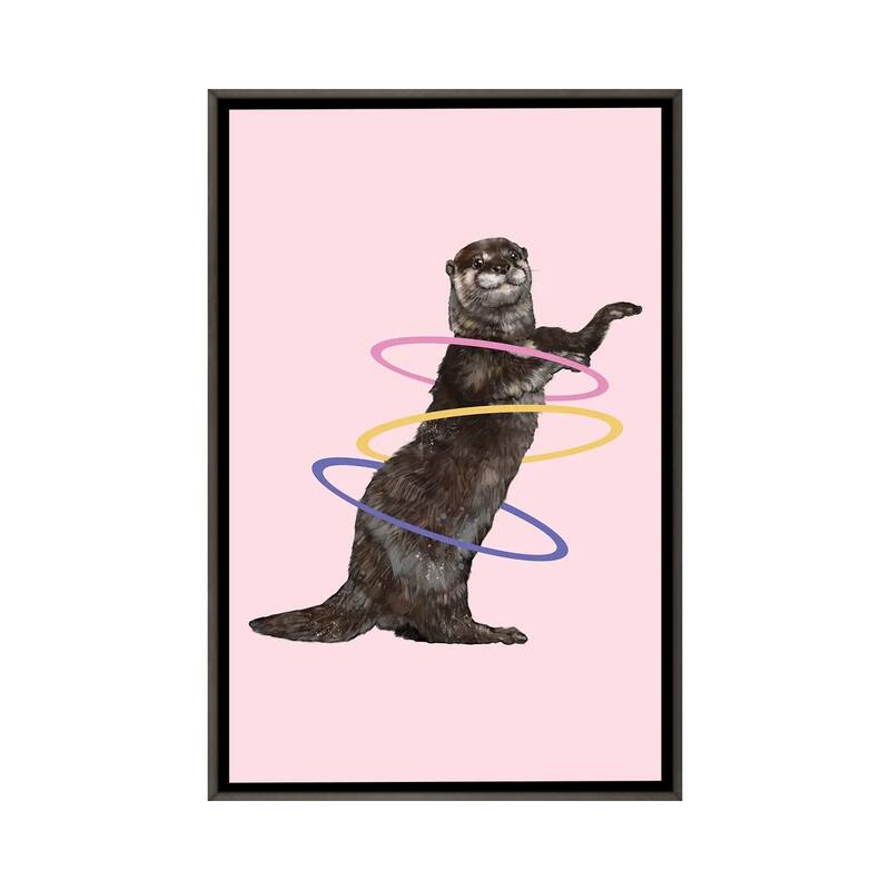 iCanvas "Hula Hooping Otter In Pink" by Big Nose Work Framed - Charcoal - 48x32