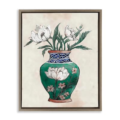 Stupell Floral Oriental Vase Framed Floater Canvas Wall Art Design by Ziwei Li