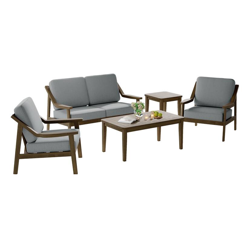 6-piece Adirondack Teak Patio Armchairs Loveseat Seating Conversation Set