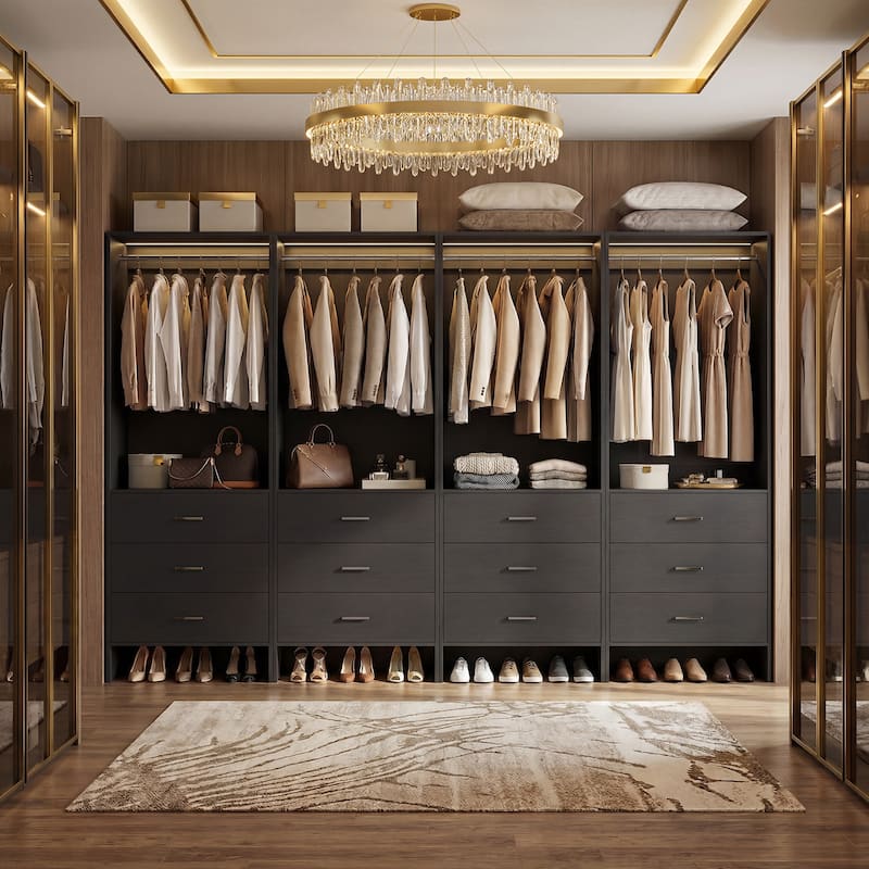 Set of 2/4 Closet Organizer System with Wood Drawers - 96-In - Black