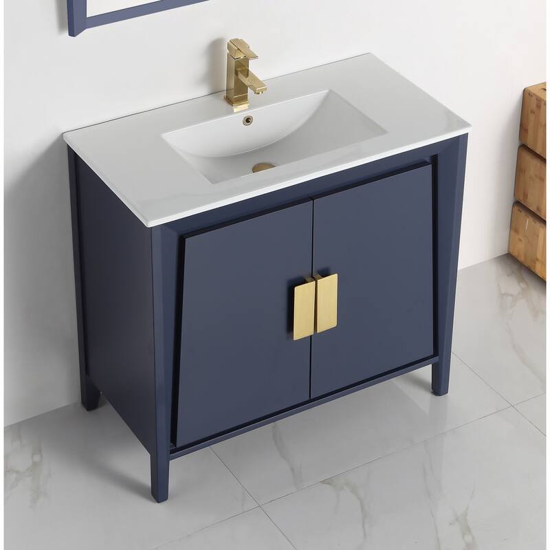 36" Larvotto Navy Blue Modern Bathroom Sink Vanity