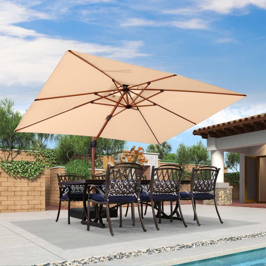 PURPLE LEAF 9 x 12ft Rectangle Wood Pattern Patio Cantilever Umbrella