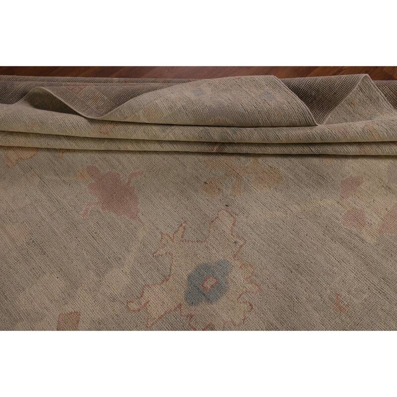 Vegetable Dye Oushak Area Rug Handmade Beige Wool Carpet - 8'11" x 12'0"