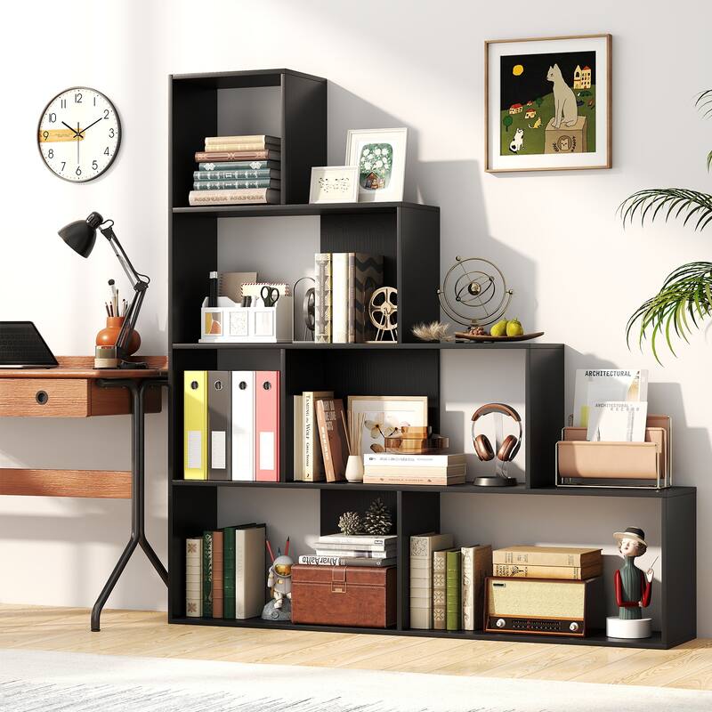 Gymax 2PCS 4-Tier Bookshelf w/6 Storage Cubes 64'' Tall Modern
