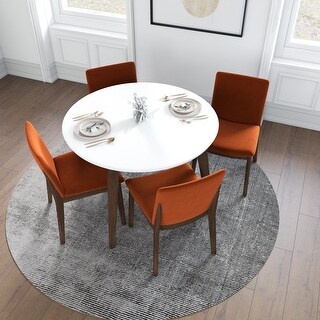 Palomia Modern Solid Wood White Top Round Dining Table and Chair - Bed ...