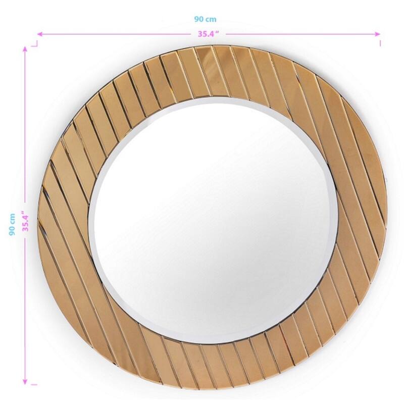 HomeRoots 35" Mirrored Round Accent Mirror Wall Mounted With Glass Frame - 46