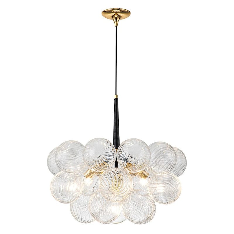 6-Light Swirled Glass Cluster Globe Chandelier - Dimmable - Black