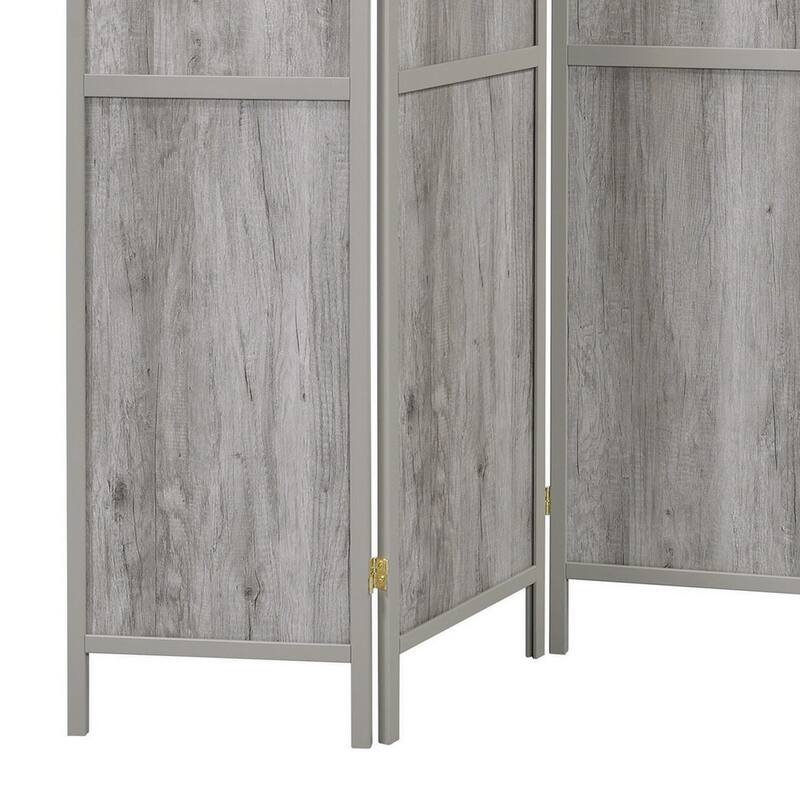 70 Inch Modern 4 Panel Folding Screen Room Divider, Rustic Gray Wood Finish
