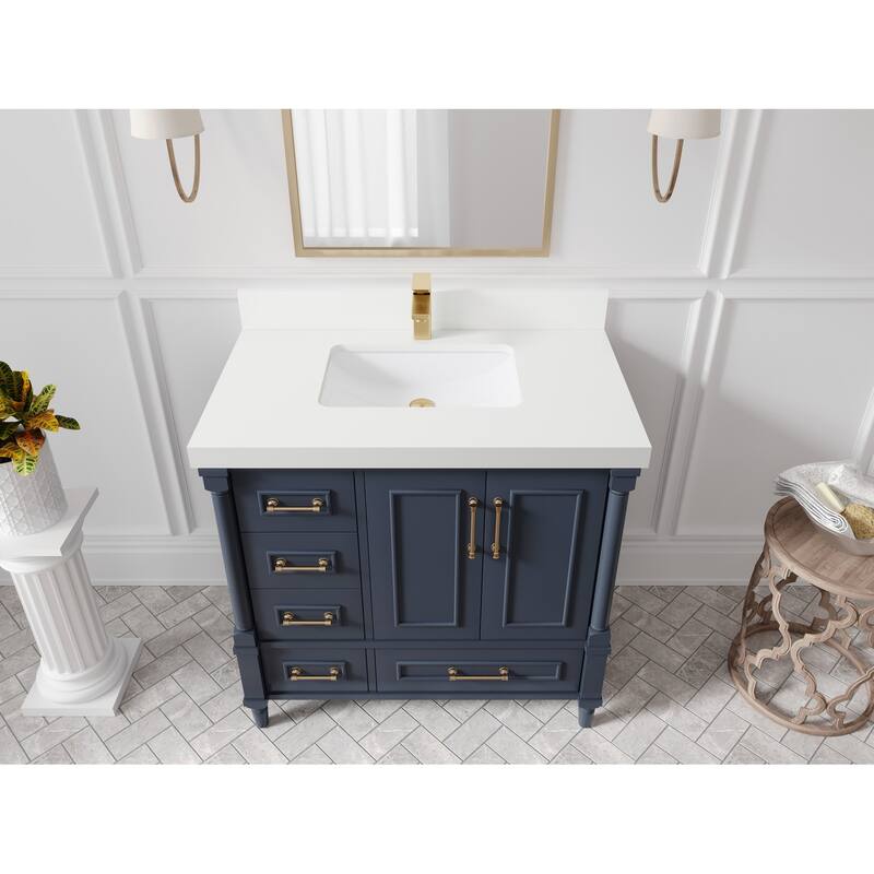 Willow Collections 36 in. W x 22 in. D Reeded Aberdeen Center Right Offset Sink Bathroom Vanity with Countertop
