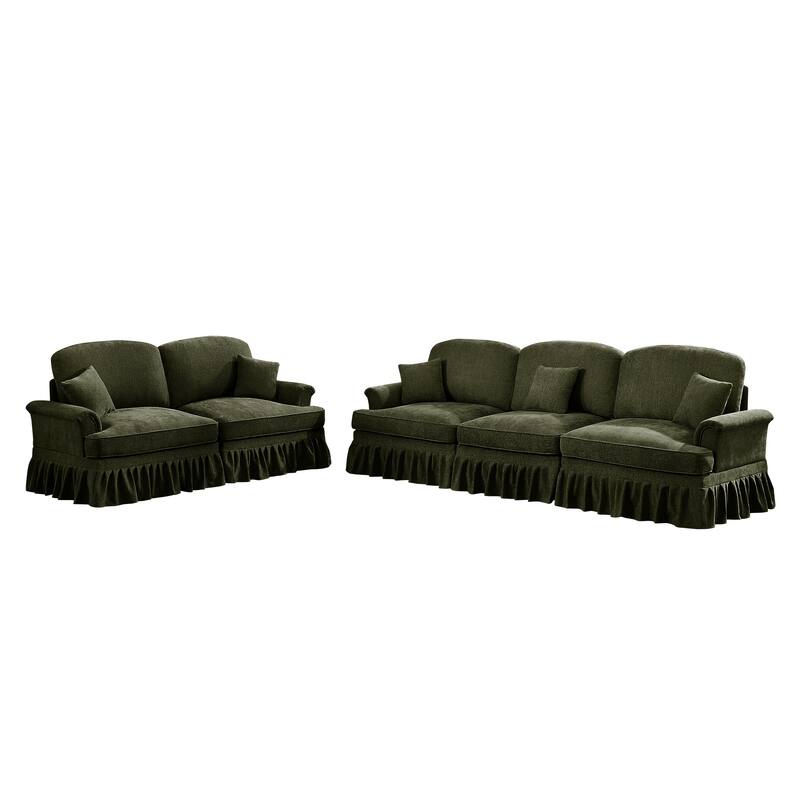 GDFStudio - Classic Chenille Modular Sofa Set with Flared Arms and Removable Ruffles Pleats Skirts