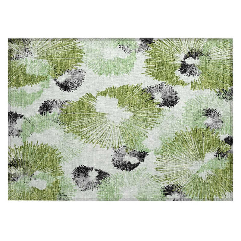 Machine Washable Indoor/Outdoor Modern Floral Chantille Rug