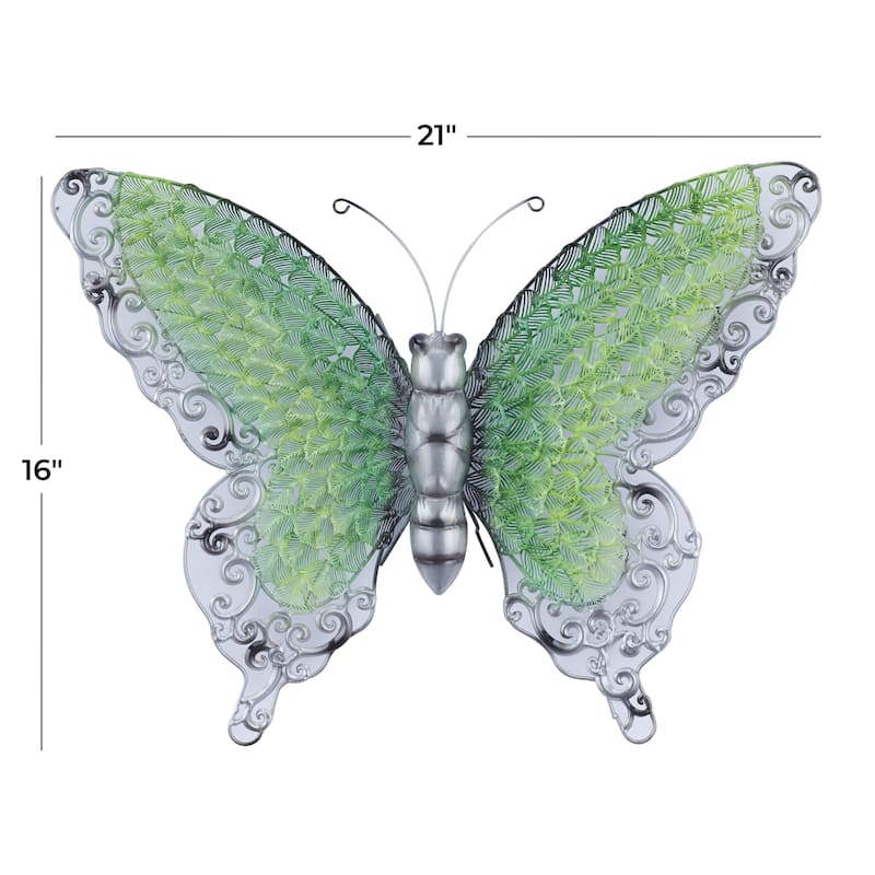 Metal Butterfly Indoor Outdoor Home Wall Decor - Silver, Green, Pink - Roche River Decor