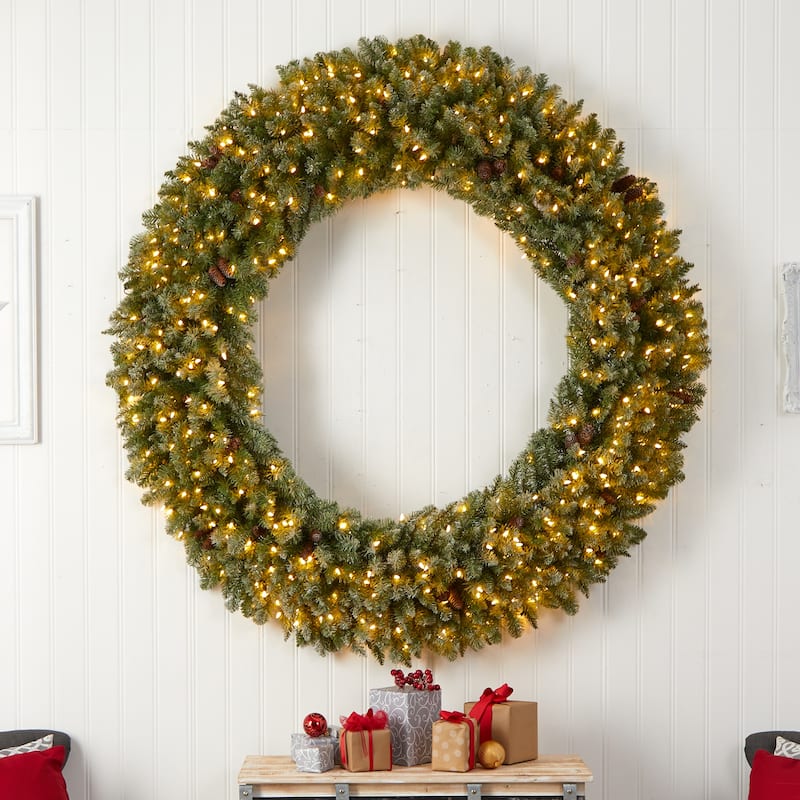 6' Giant Flocked Artificial Christmas Wreath with Lights - Green - 72