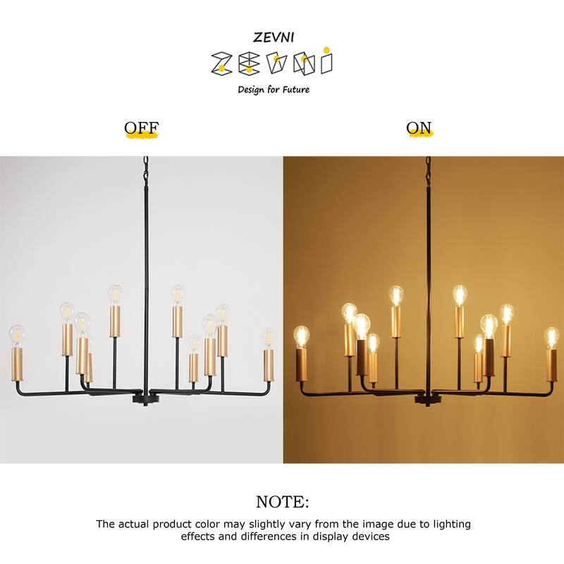 Modern Abstract 10-Light Black Gold Chandeliers with Branch-Shaped for Kitchen Dining Room - 39.8 " × 27.4 " × 13 "