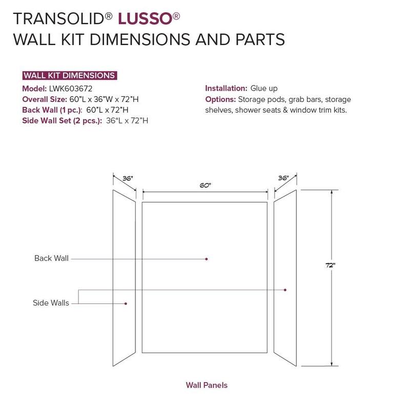 Transolid LWK603672 Lusso 72" H x 60" W x 36" D Three Wall Alcove
