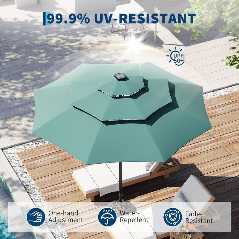 3-Tier 10Ft Patio Umbrella, Easy Crank and Push Button Tilt for Pool, Deck, Yard, Garden with LED Lights (No Base)