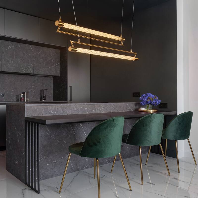 Modern 2-Tier Gold LED Linear Island Chandelier for Kitchen Island Dining Room - W42" x H66.5" Max