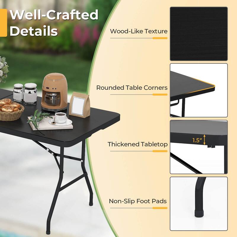 Costway 6' Folding Table Portable Plastic Indoor Outdoor Picnic Party