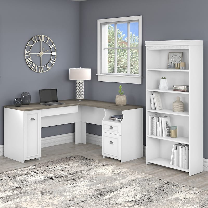 L-shaped Desk and 5-Shelf Bookcase