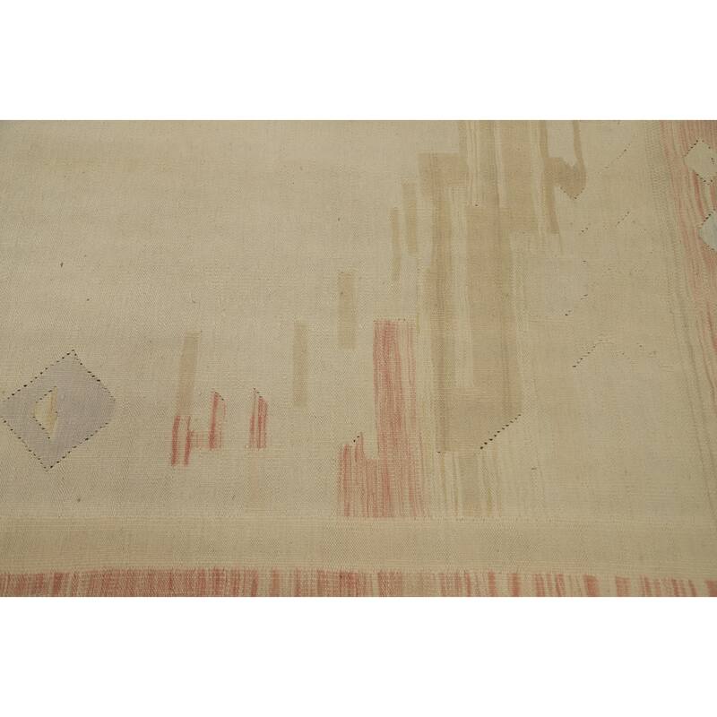 Hand Woven Oriental 100% Wool Carpet Southwestern Tribal Beige & Ivories Kilim Area Rug - 11' 11'' X 9' 0''