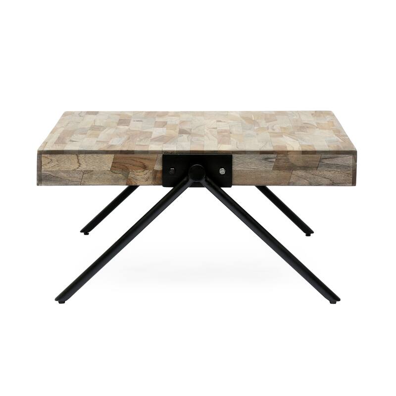 Modern Industrial Design Handcrafted Mango Wood Top Coffee Table wih Unique V-shaped Legs