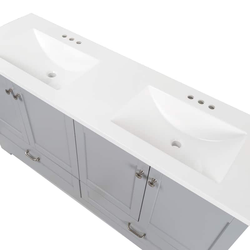 Spring Mill Cabinets Emlyn 60.5" Double Bathroom Vanity With Drawers and White Sink Top