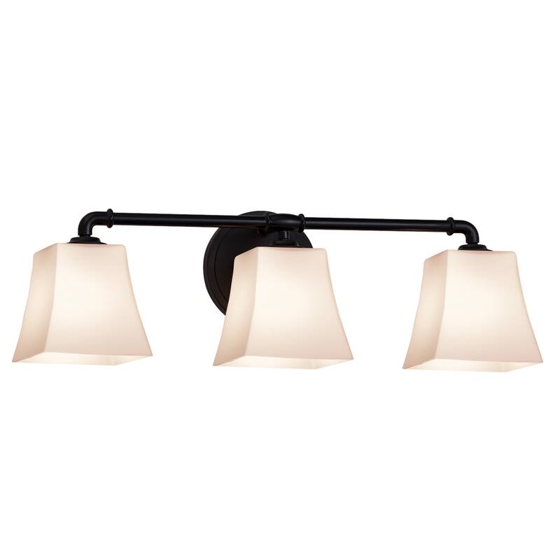 Justice Design Fusion Bronx 3-light Matte Black Bath Bar, Opal Square Flared Shade