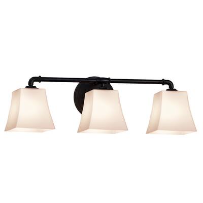 Justice Design Fusion Bronx 3-light Matte Black Bath Bar, Opal Square Flared Shade
