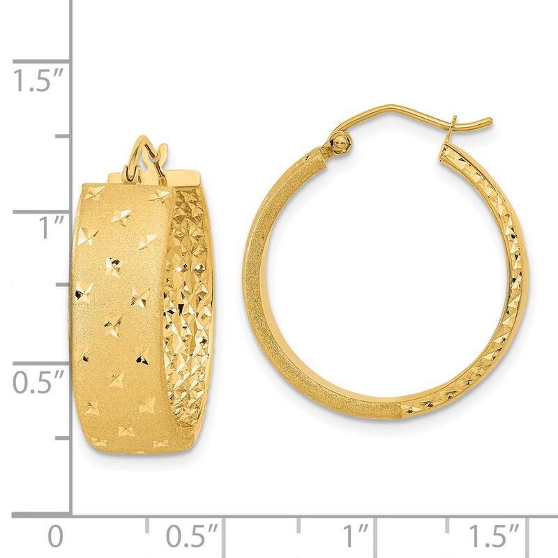 Curata 14k Yellow Gold Satin and Diamond Cut In Out Wide Hoop Earrings 26x8mm