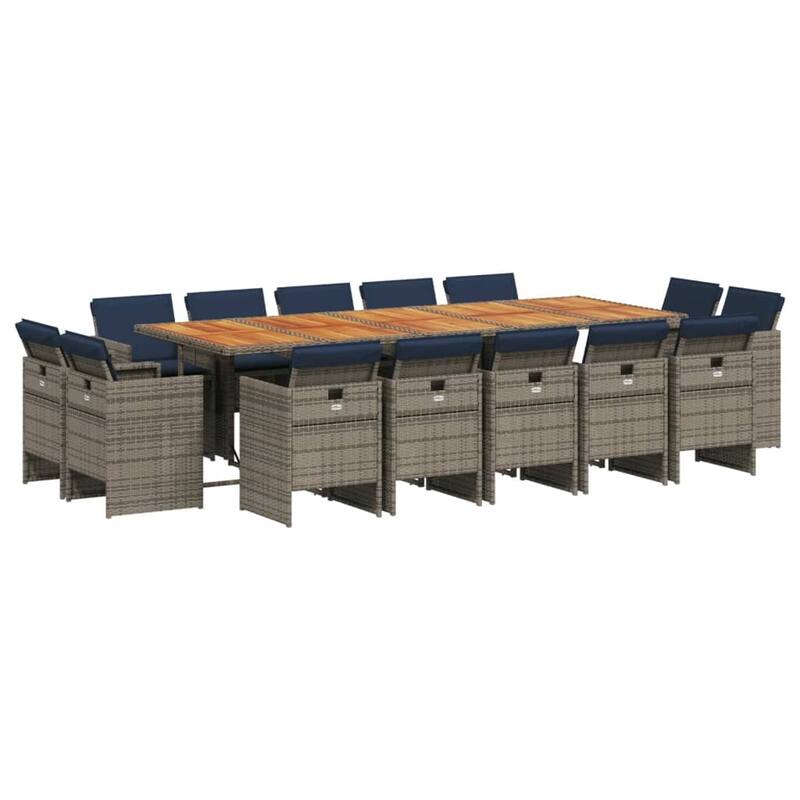 vidaXL 13/15/17 Piece Patio Dining Set with Cushions Gray Poly Rattan