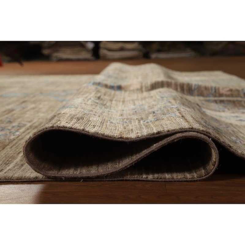 Hand Knotted Oriental 100% Wool Carpet Transitional Floral Brown Oushak Area Rug - 9' 11'' X 8' 0''