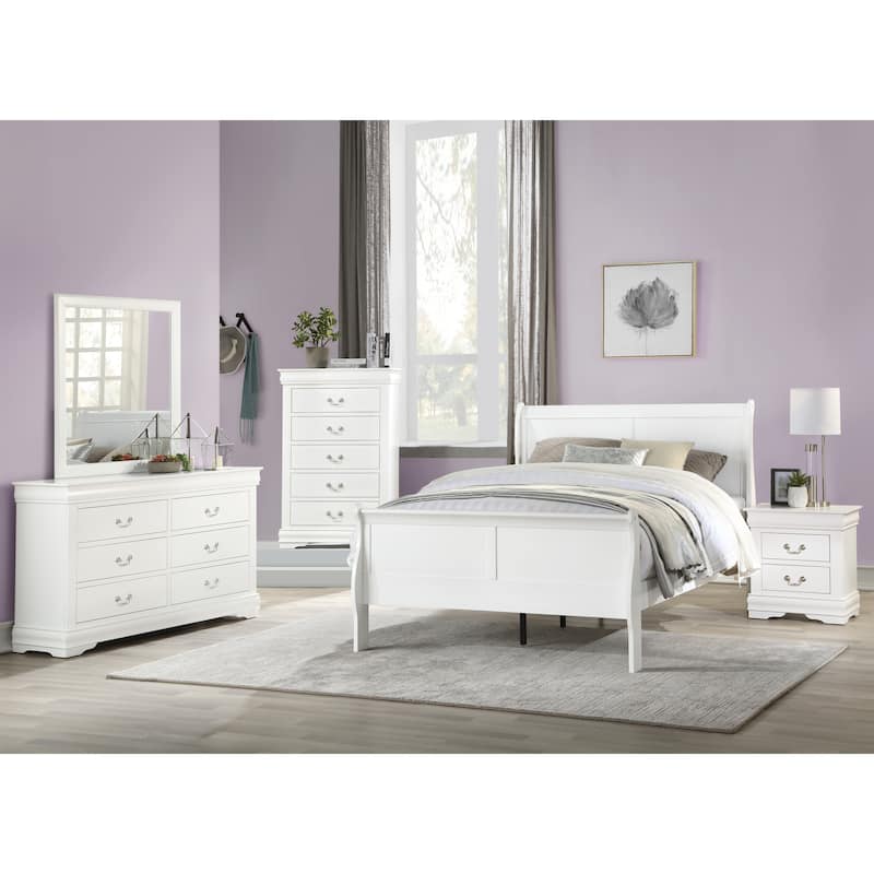White Queen Sleigh Bed with Storage Drawer and Brushed Nickel Hardware