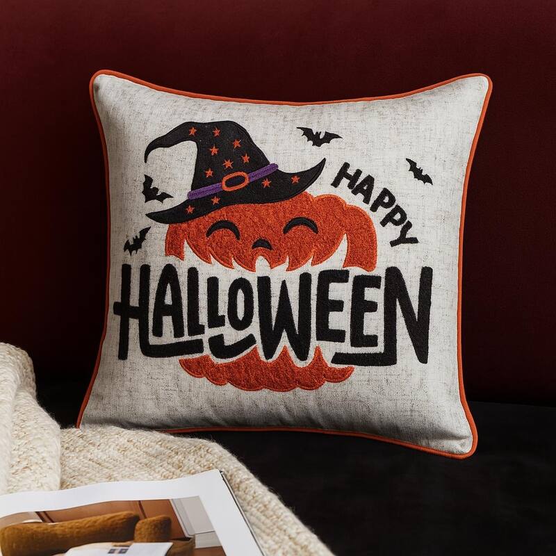 Happy Halloween Pumpkin Witch Throw Pillow