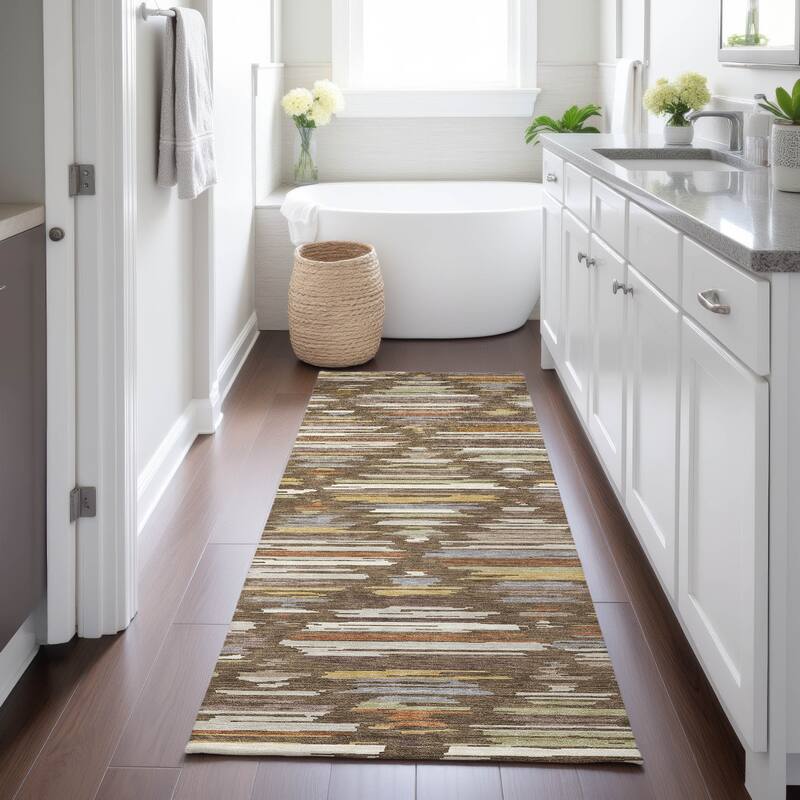 Machine Washable Indoor/ Outdoor Modern Trellis Chantille Rug