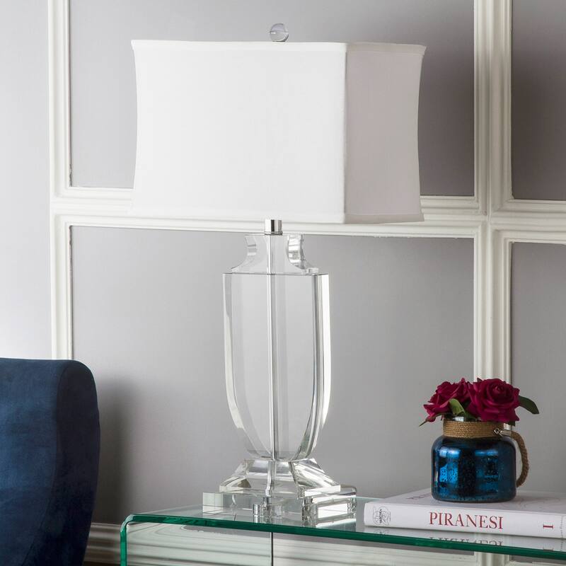 SAFAVIEH Lighting Caprice 26-inch White Shade Crystal Urn Table Lamp - 12"x12"x28" - 12Wx12Dx28H