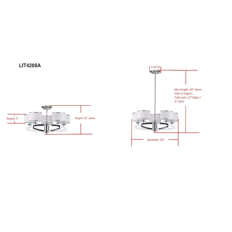 SAFAVIEH Lighting Chanda Adjustable 5-Light Chrome Drum Pendant - 25" W x 25" D x 16.3" H - 25Wx25Dx16H