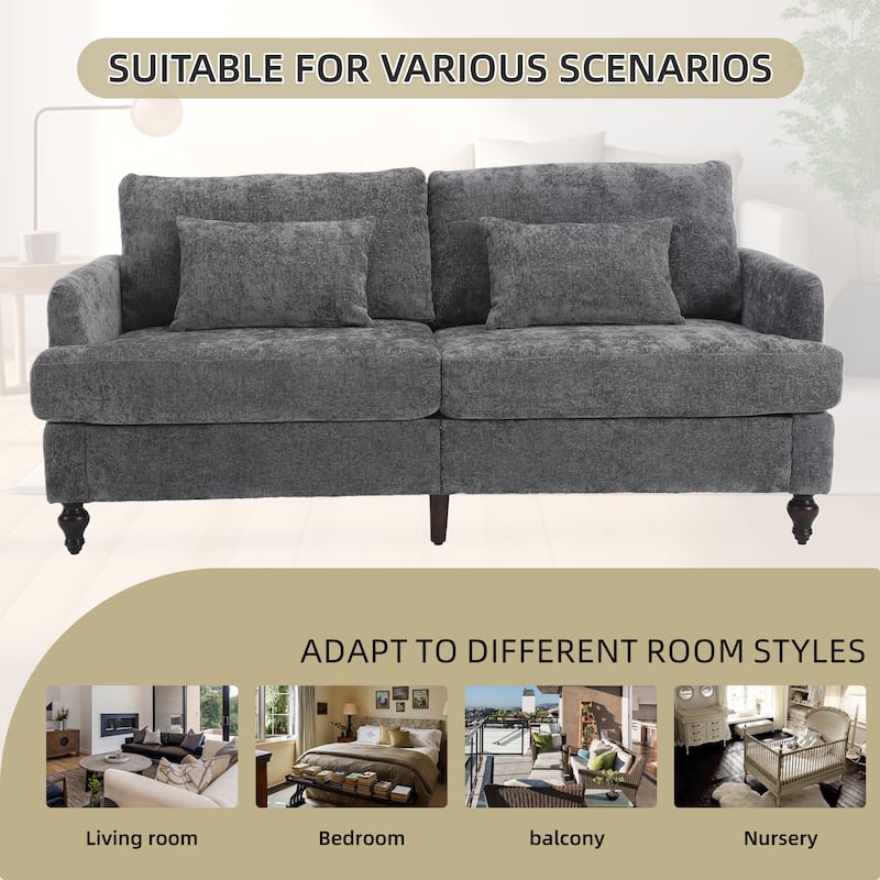 HOMEFUN Chenille Upholstered Mid Century Modern Wood Frame Loveseat for Living Room