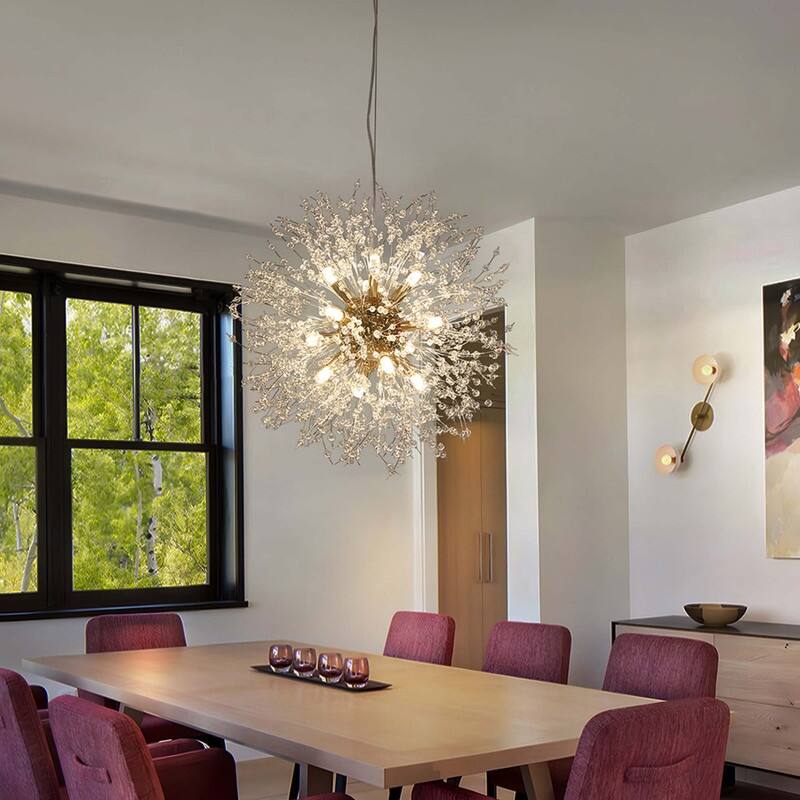 8/9/12/16-Light Modern Linear Sputnik Globe Pendant Starburst Firework Crystal Chandelier
