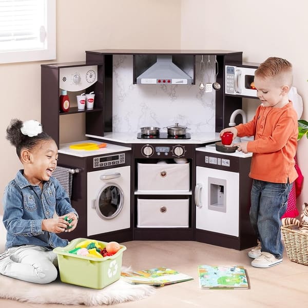 slide 2 of 9, Corner Kids Kitchen Playset Pretend Toy Kitchen Set w/Lights & Sounds
