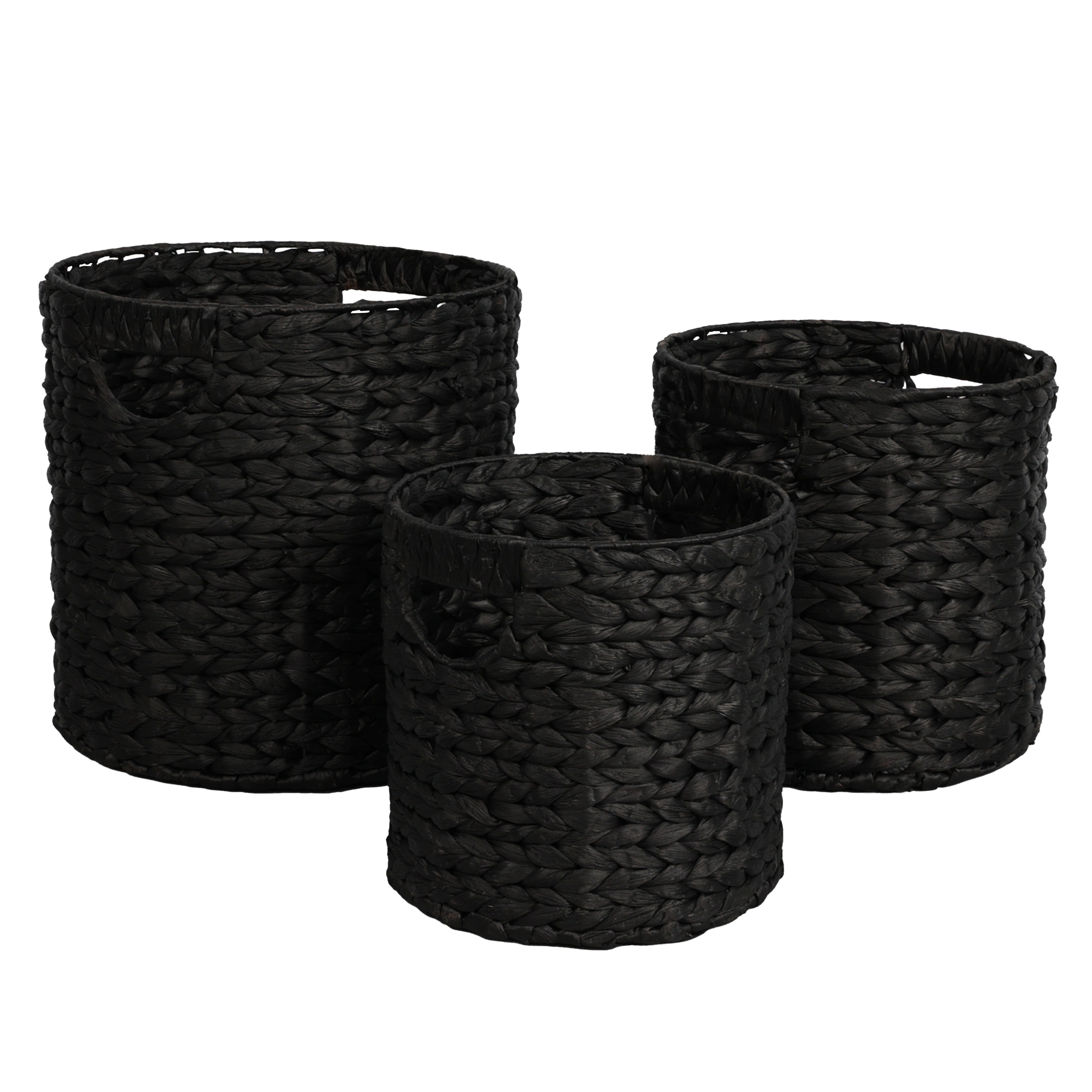 happimess Avery Bohemian Cottage Handwoven Hyacinth Cylinder Nesting Baskets with Handles (Set of 3)