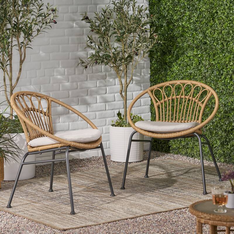 Roomfitters Banya Outdoor Rattan Chair Set with Cushions, Modern Patio Seating for Garden or Balcony, Light Brown