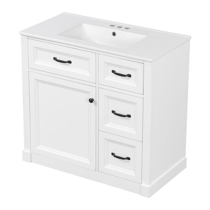 Roomfitters 36" Bathroom Vanity with Sink, Solid Wood Frame, 4 Drawers & Soft-Close Door with Storage Rack