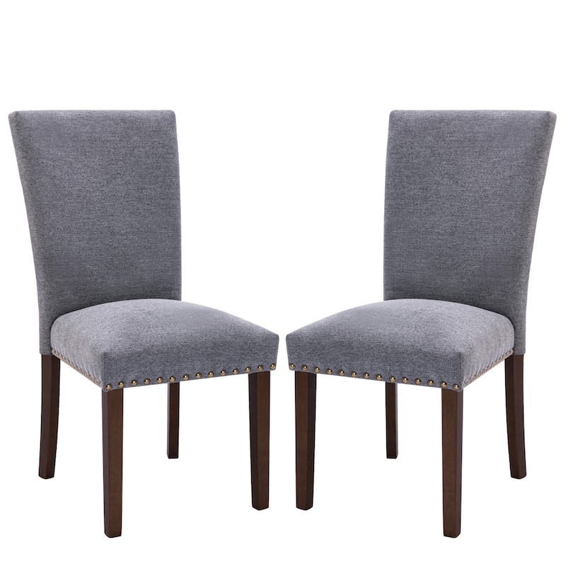 Upholstered Parsons Dining Chairs Set of 2/4/6, Fabric Dining Room Kitchen Side Chair with Nailhead Trim and Wood Legs - Set of 2 - F-Grey