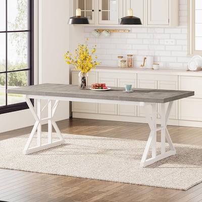 Farmhouse Dining Table for 6 People, 70.8-Inch Rectangular Wood Kitchen Table
