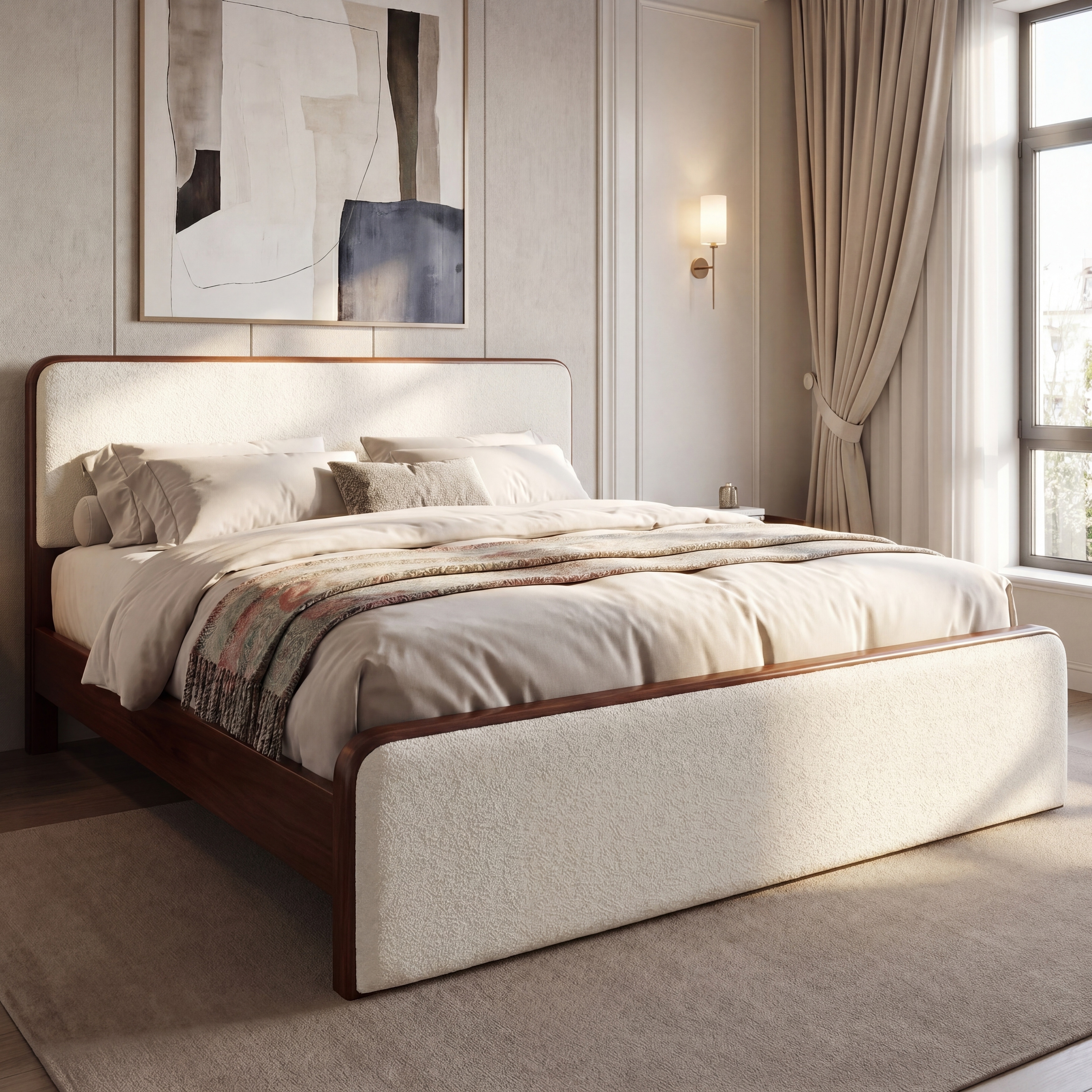 Christopher Knight Home - Armond Mid-Century Platform Bed Frame, Wood Upholstered Headboard and Footboard, No Box Spring Needed