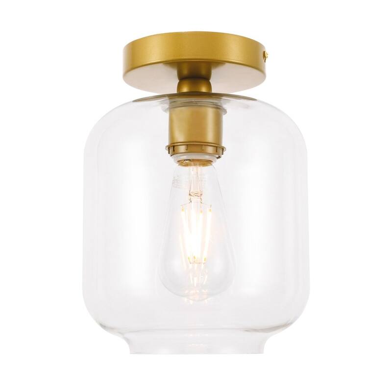 Collins 1-light Glass Cylinder Shade Flush Mount Fixture - 10/7.3 - Brass/Clear