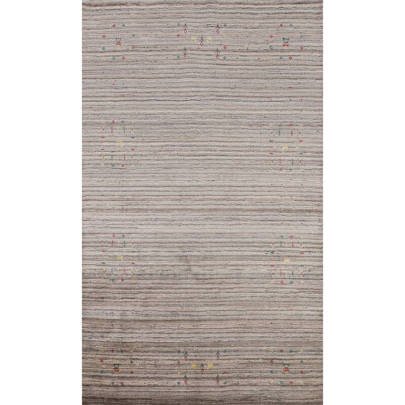 Earth Tone Gabbeh Indian Area Rug Handmade Tribal Wool Carpet - 5'0" X 7'10"