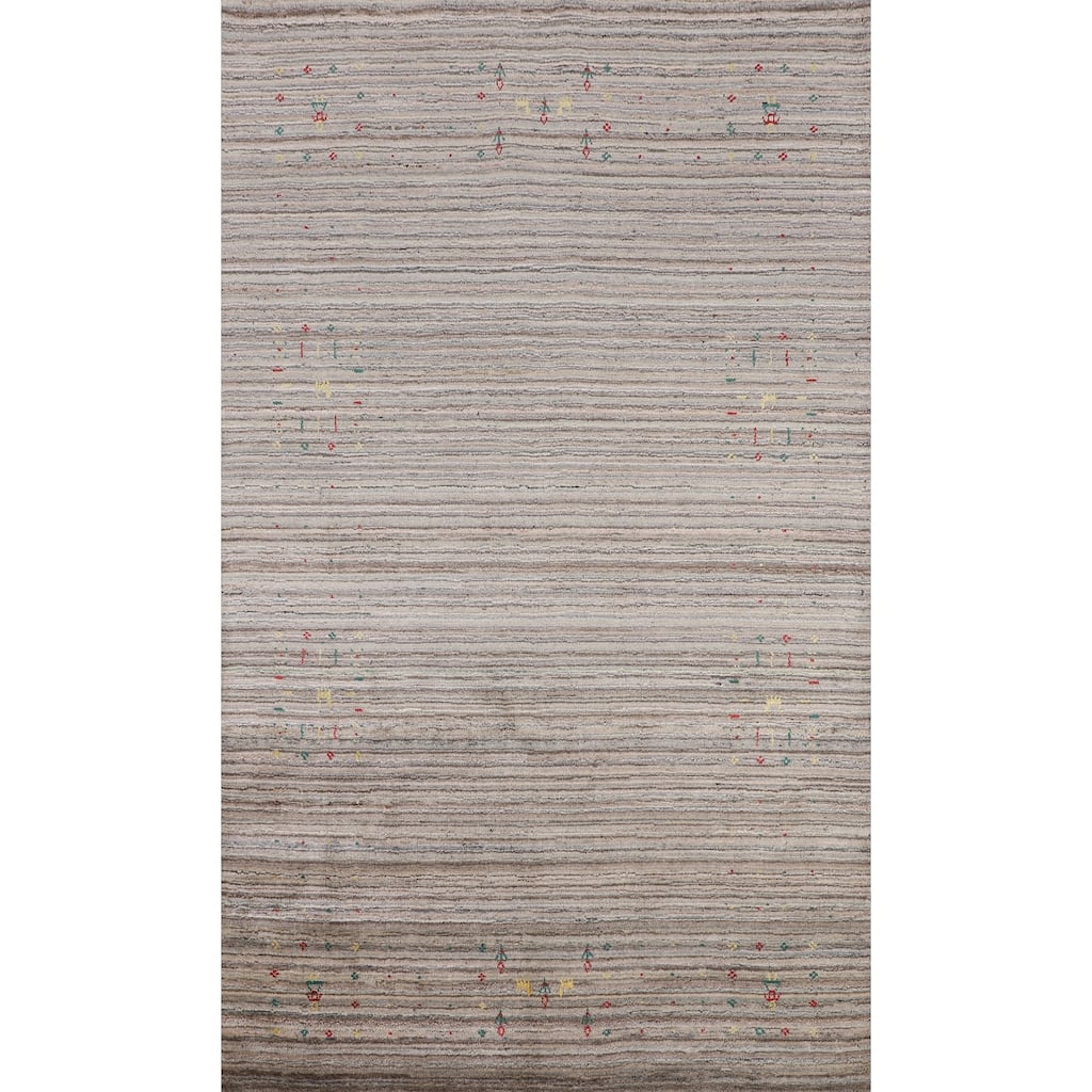 Earth Tone Gabbeh Indian Area Rug Handmade Tribal Wool Carpet - 5'0" X 7'10"